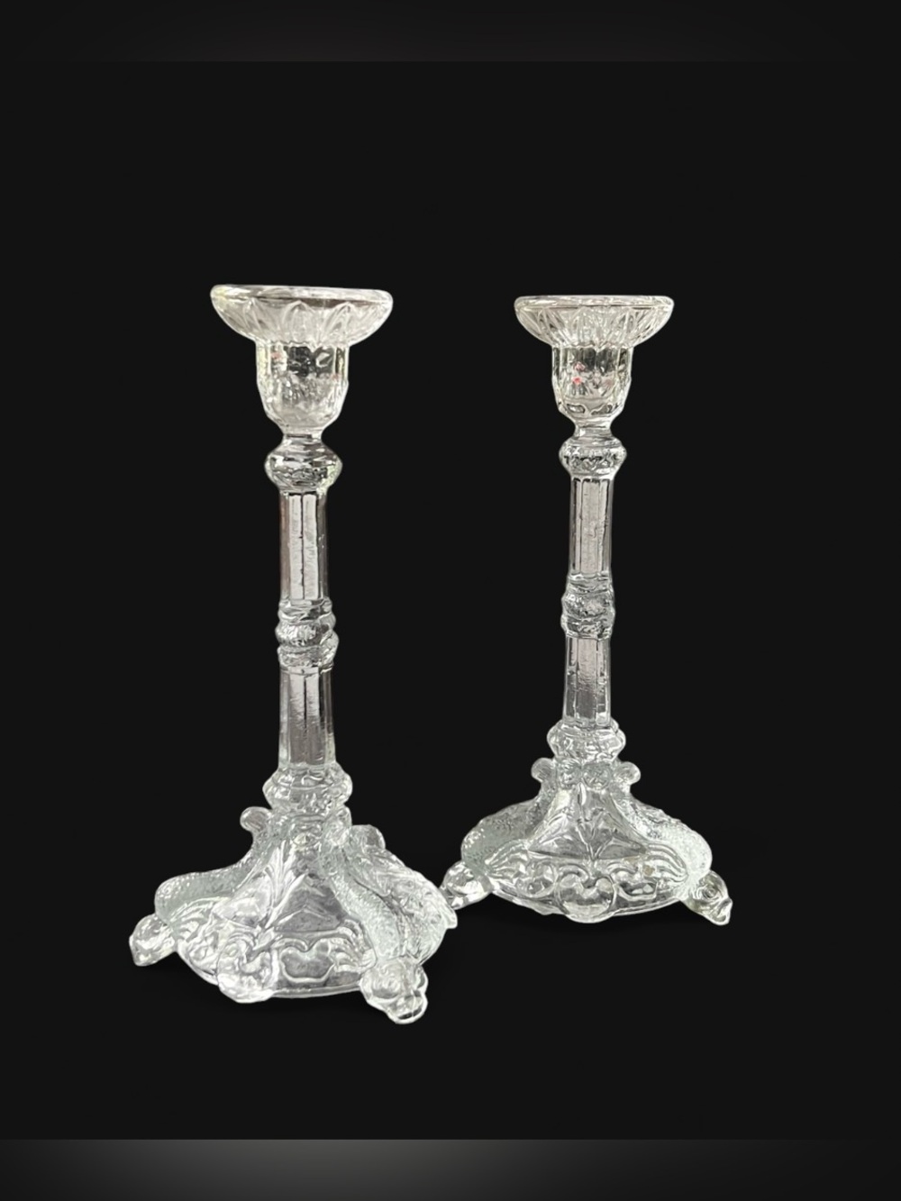 Pair of Ivima 1895 Clear Glass Koi Fish Candlesticks Hand Made in Portugal